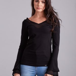 Wholesale Blouse with decorative sleeves black