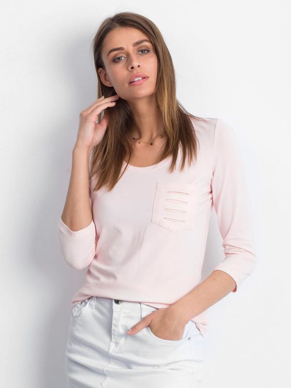 Wholesale Light pink blouse with slits on the pocket