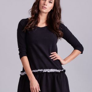 Wholesale Black dress with contrasting frill