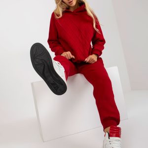 Wholesale Burgundy two-piece sweatsuit set with trousers