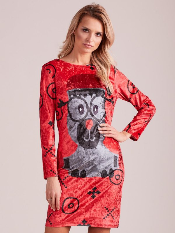 Wholesale Red Christmas dress with reindeer