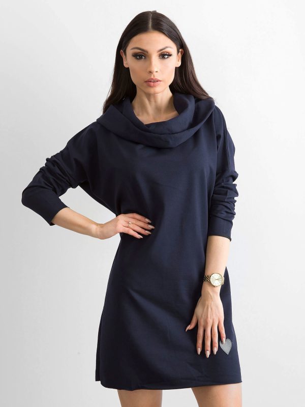 Wholesale Navy blue dress with wide collar