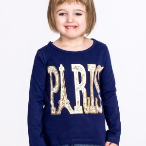 Wholesale Navy blue cotton girl blouse with PARIS inscription