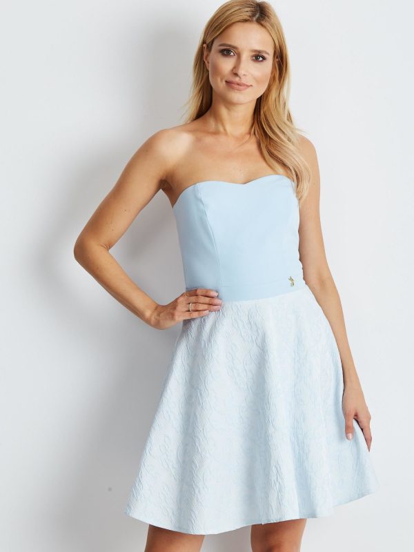 Wholesale Light Blue Flared Strapless Dress