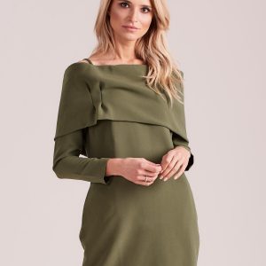 Wholesale Khaki cold arms dress with wide flounce