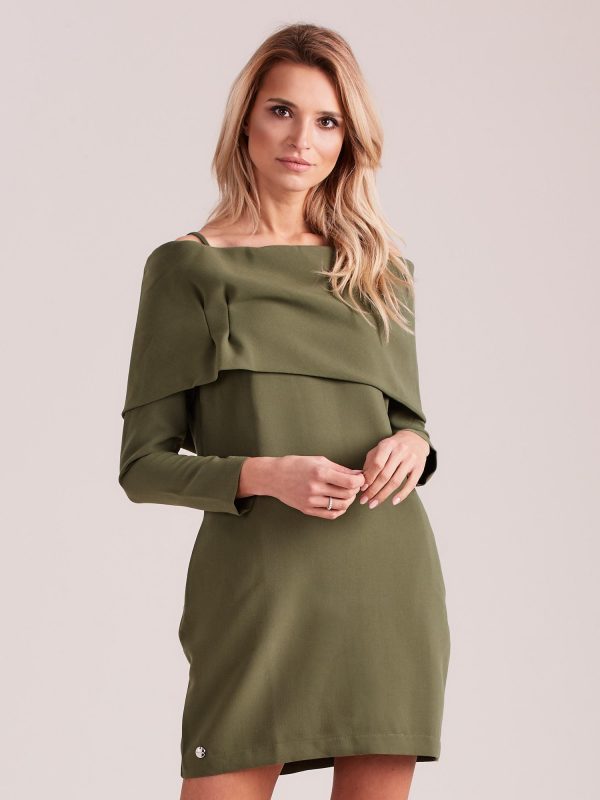 Wholesale Khaki cold arms dress with wide flounce