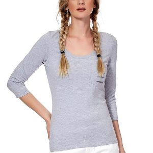 Wholesale Light grey blouse with slits on the pocket