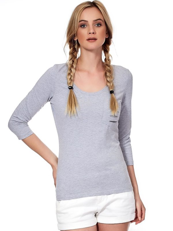 Wholesale Light grey blouse with slits on the pocket