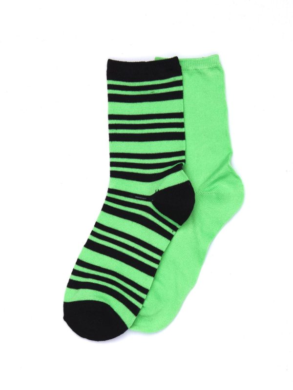 Wholesale Green cotton socks smooth and striped 2-pack