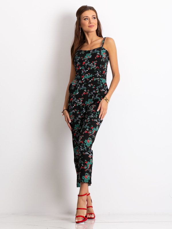 Wholesale Black floral jumpsuit on thin straps