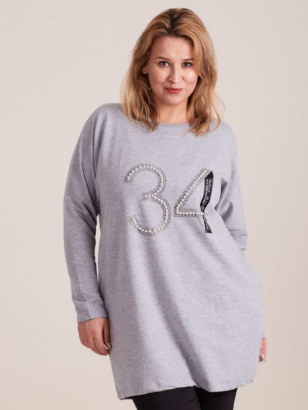 Wholesale Gray sweatshirt tunic with plus size applique