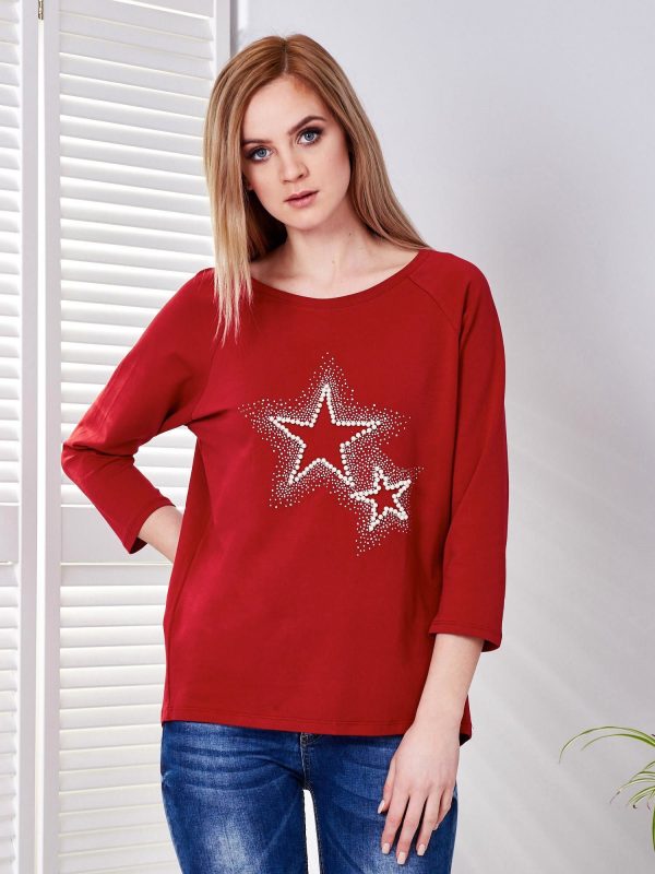 Wholesale Blouse dark red with jewelry stars