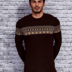 Wholesale Brown Men's Sweater with Pattern Insert