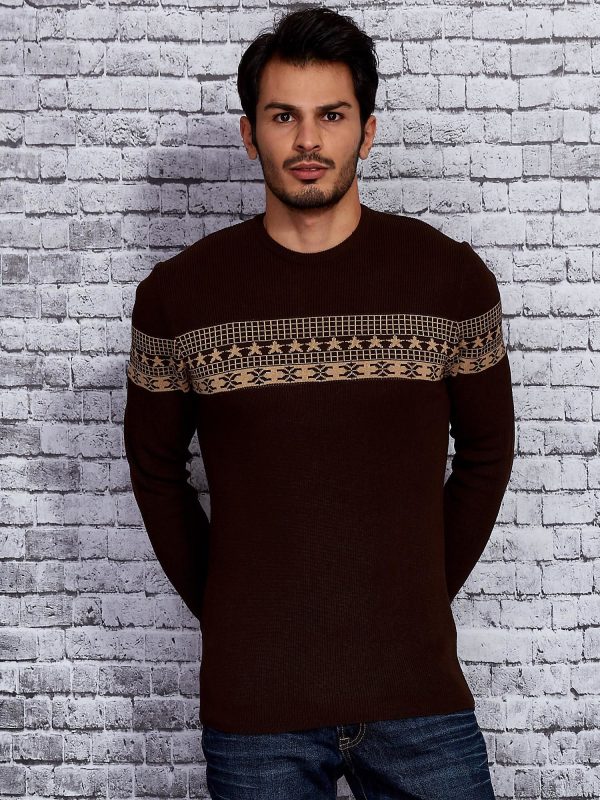 Wholesale Brown Men's Sweater with Pattern Insert