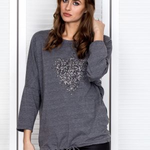 Wholesale Dark grey blouse with a trotso and rhinestones