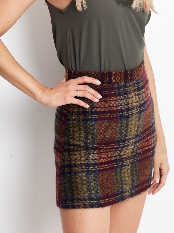 Wholesale Green Knitted Checkered Mini Skirt