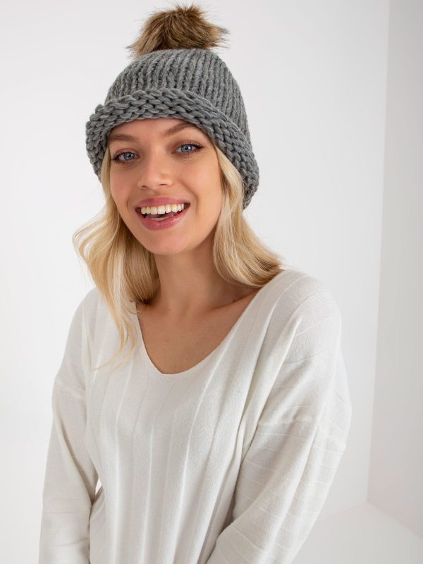 Wholesale Grey knitted hat for women with tassel