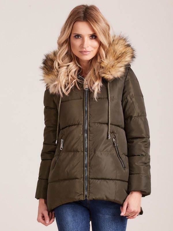 Wholesale Khaki winter jacket with fur