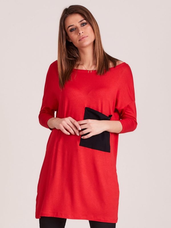 Wholesale Red tunic casual with pocket