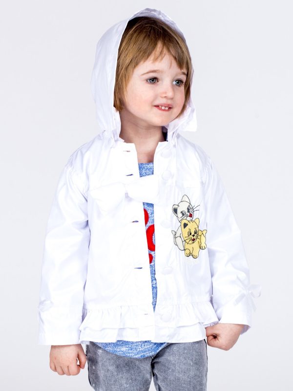 Wholesale White Orthalion Girl Jacket with Patch and Detachable Hood