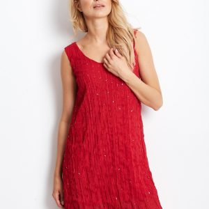 Wholesale Red dress with sequins and tie at the back