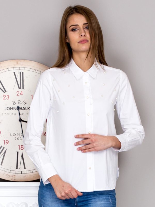Wholesale Women's shirt with pearls white