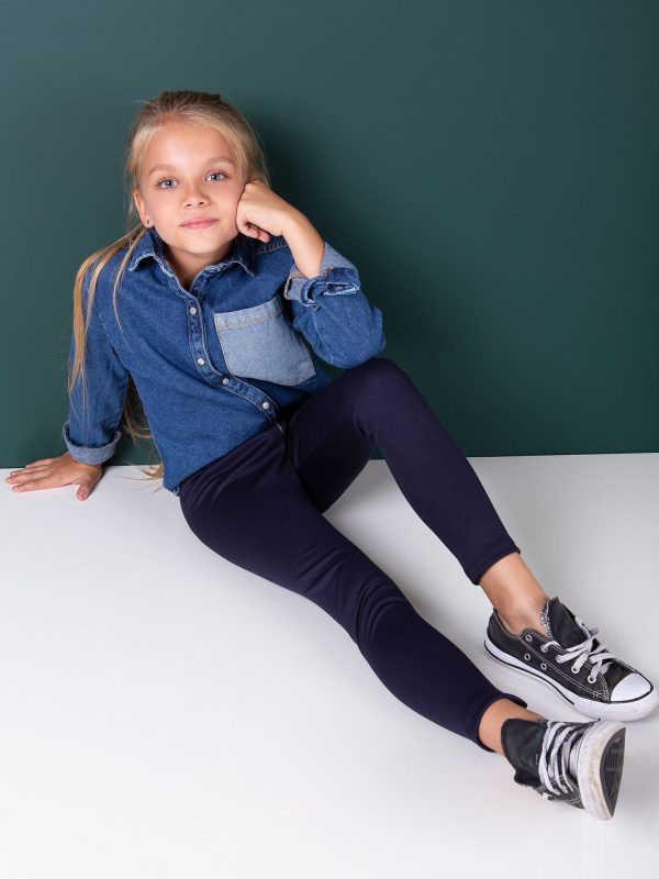 Wholesale Navy Blue Girl's Zippered Leggings