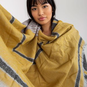 Wholesale Black and yellow patterned winter scarf with wool