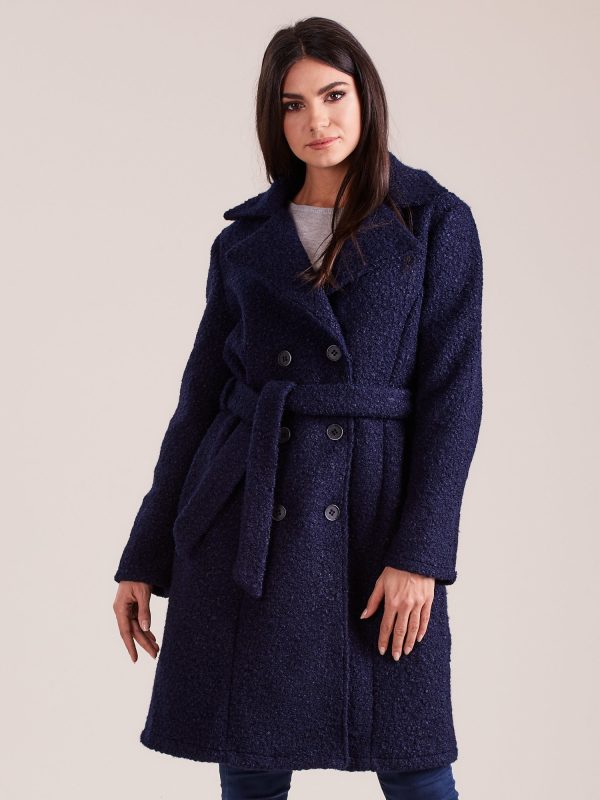 Wholesale Navy double-breasted boucle coat