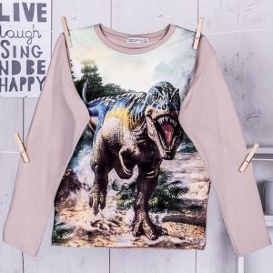 Wholesale Beige boy blouse with Tyrannosaurus print