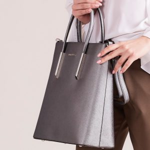 Wholesale Grey elegant bag with metallic gloss