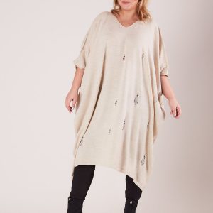 Wholesale Beige Plus Size Long Sweater