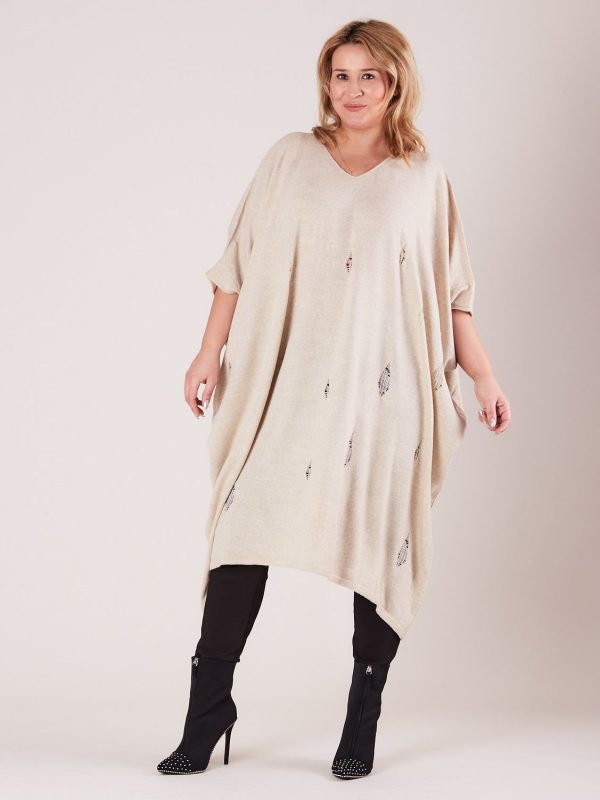 Wholesale Beige Plus Size Long Sweater