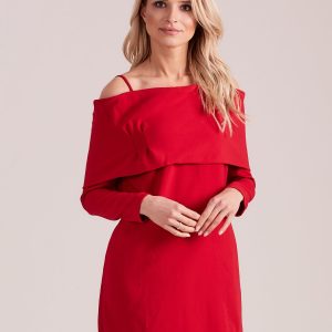 Wholesale Red cold arms dress with wide flounce