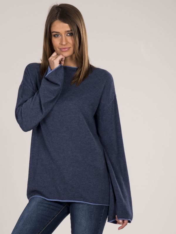 Wholesale Blue women's sweater with wide sleeves