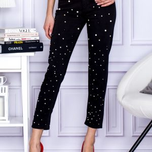 Wholesale Black straight cut trousers with pearls