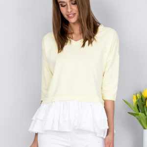 Wholesale Blouse light yellow V-neck with contrasting frill