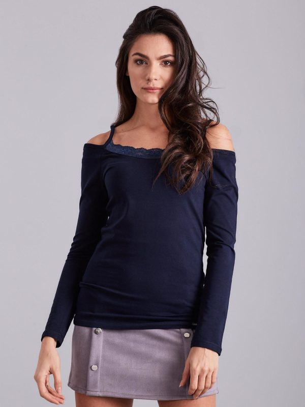 Wholesale Navy blue blouse with lace