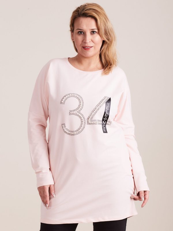 Wholesale Pale pink sweatshirt tunic with plus size applique