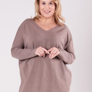 Wholesale Light brown blouse with V-neck PLUS SIZE