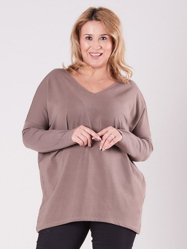 Wholesale Light brown blouse with V-neck PLUS SIZE