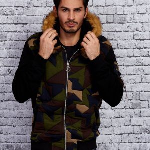 Wholesale Khaki sweatshirt for men with fur hoodie