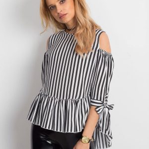 Wholesale White and black cold arms striped blouse