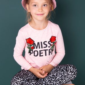 Wholesale Pink girl blouse with lettering and stripes