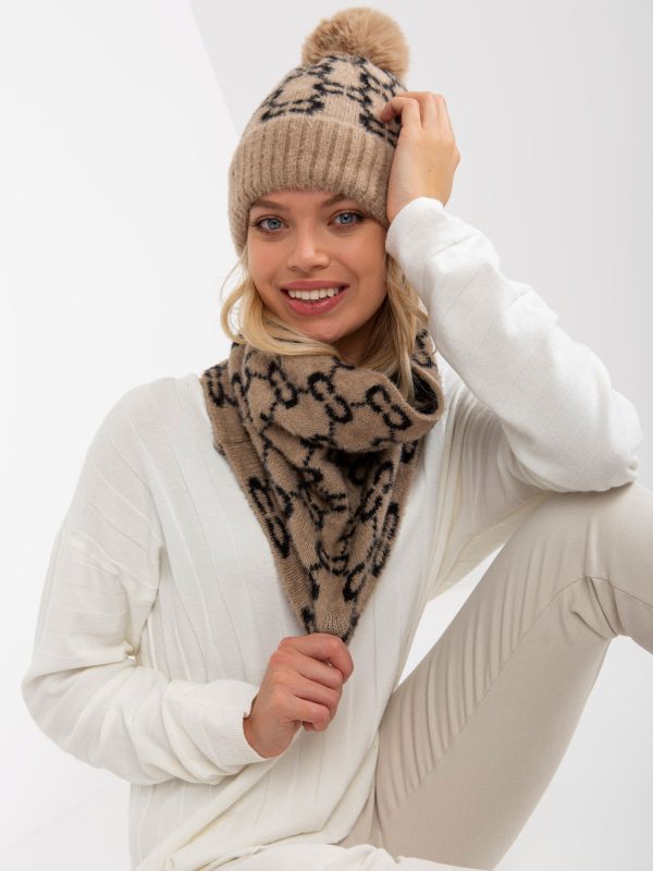 Wholesale Beige and Black Women's Winter Hat with Patterns