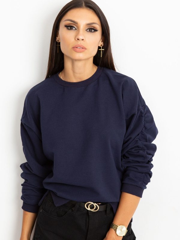 Wholesale Navy blue sweatshirt for women with ruffled sleeves