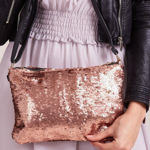 Wholesale Light brown sequin clutch bag with detachable strap