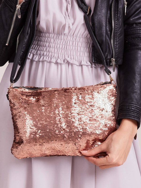 Wholesale Light brown sequin clutch bag with detachable strap