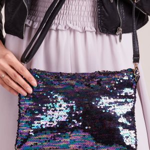 Wholesale Gray-purple sequin clutch bag with detachable strap