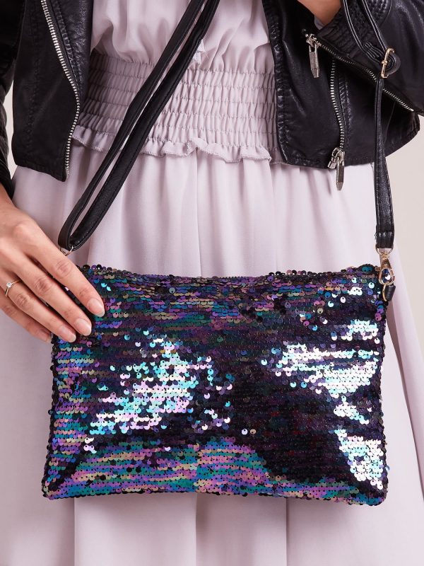 Wholesale Gray-purple sequin clutch bag with detachable strap